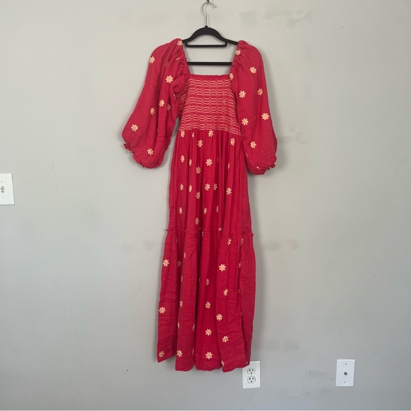 NWT FREE PEOPLE DAHLIA EMBROIDERED MAXI DRESS SIZE XS IN WATERMELON - Picture 10 of 15